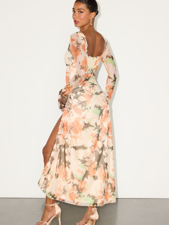 Lulus Dresses & Skirts - Lulus Catlin Cream Multi Floral Mesh Long Sleeve Maxi Dress White - Size M